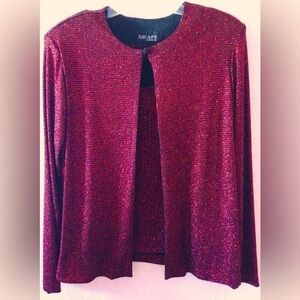 Xscape red black sparkle cami and cardigan size Large EUC